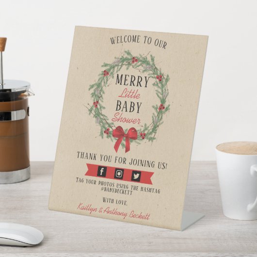 小さなメリークリスマスベビーシャワーへようこそ 台座サイン (インサイチュ)