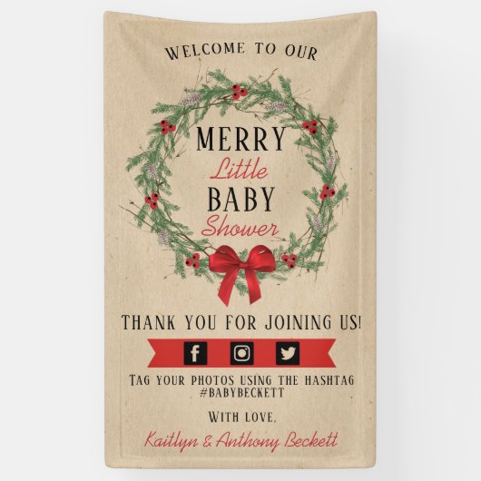 小さなメリークリスマスベビーシャワーへようこそ 横断幕 (縦)