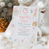 小さなメリークリスマスベビーシャワーピンクとシルバー 招待状