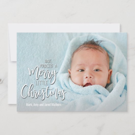 小さなメリークリスマス写真の誕生のお知らせ シーズンカード (正面)
