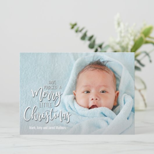小さなメリークリスマス写真の誕生のお知らせ シーズンカード (スタンド正面)