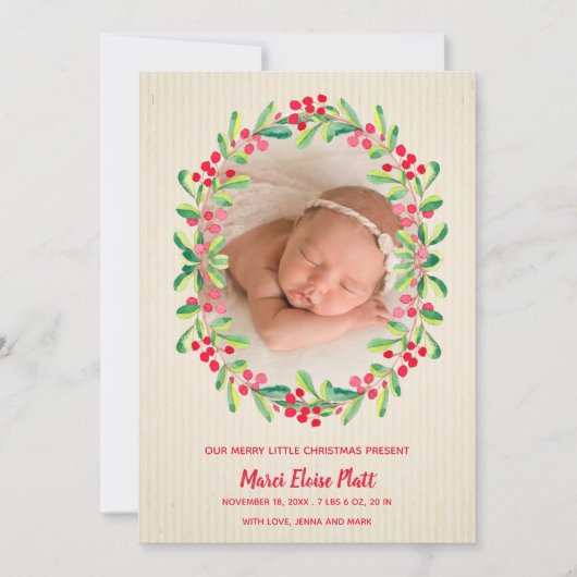 小さなメリークリスマス写真の誕生のお知らせ シーズンカード (正面)