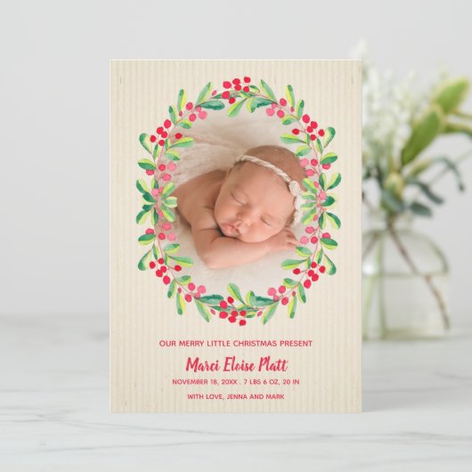 小さなメリークリスマス写真の誕生のお知らせ シーズンカード (スタンド正面)