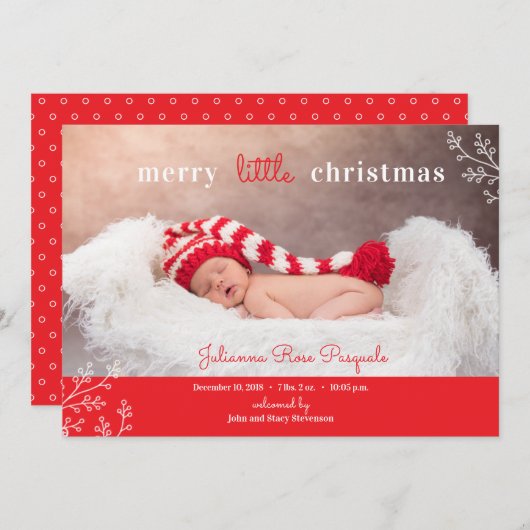 小さなメリークリスマス写真の誕生発表 シーズンカード (正面/裏面)