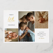 小さなメリークリスマス初めてのクリスマス4写真 箔シーズンカード (正面)