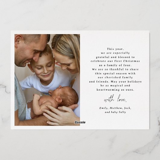 小さなメリークリスマス初めてのクリスマス4写真 箔シーズンカード (裏面)