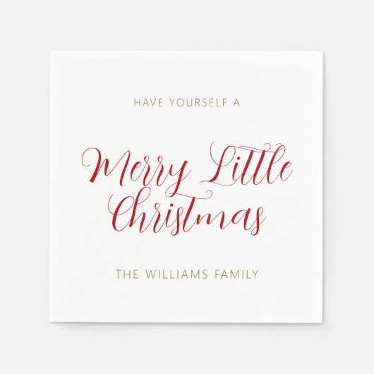 小さなメリークリスマス名レッド金ゴールドホワイト スタンダードカクテルナプキン (正面)