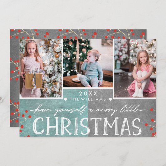 小さなメリークリスマス家族の写真コラージュ シーズンカード (正面/裏面)