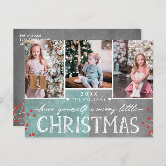 小さなメリークリスマス家族の写真コラージュ シーズンポストカード (正面/裏面)