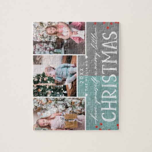 小さなメリークリスマス家族の写真コラージュ ジグソーパズル (縦)
