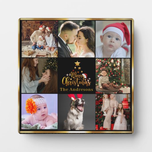 小さなメリークリスマス家族の写真コラージュ フォトプラーク (正面)