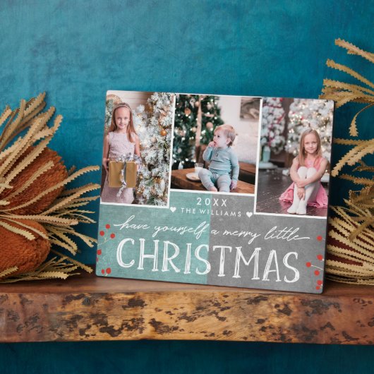 小さなメリークリスマス家族の写真コラージュ フォトプラーク (側面)