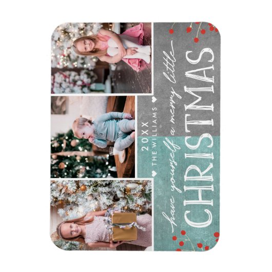 小さなメリークリスマス家族の写真コラージュ マグネット (縦)