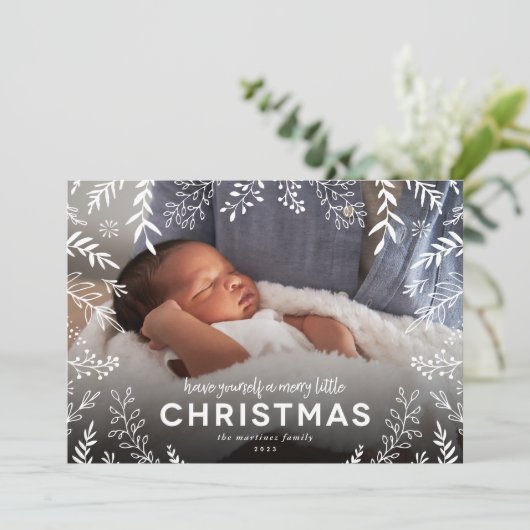 小さなメリークリスマス植物用オーバーレイ写真 シーズンカード (スタンド正面)