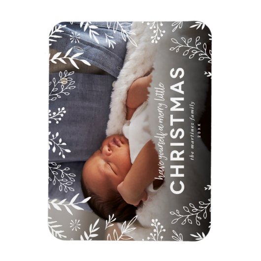 小さなメリークリスマス植物用オーバーレイ写真 マグネット (縦)