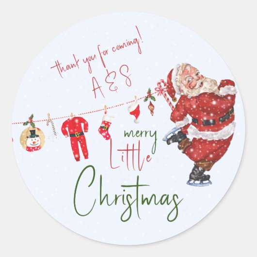 小さなメリークリスマス男の子の子の冬の赤ちゃんシャワー ラウンドシール (正面)