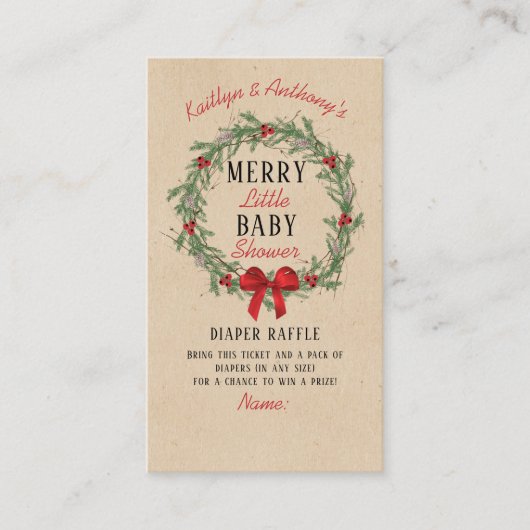 小さなメリークリスマス赤ちゃんシャワーおむつラッフル エンクロージャーカード (正面)