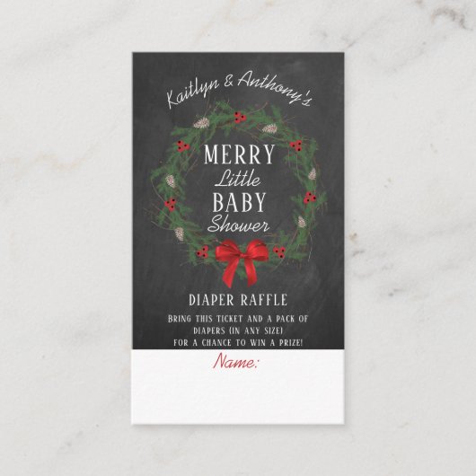 小さなメリークリスマス赤ちゃんシャワーおむつラッフル エンクロージャーカード (正面)