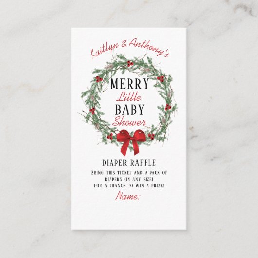 小さなメリークリスマス赤ちゃんシャワーおむつラッフル エンクロージャーカード (正面)