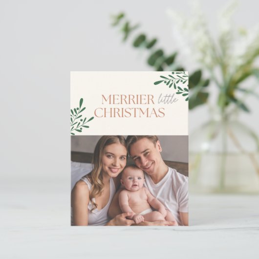 小さなメリークリスマス1枚の写真の緑が並ぶ シーズンポストカード (スタンド正面)