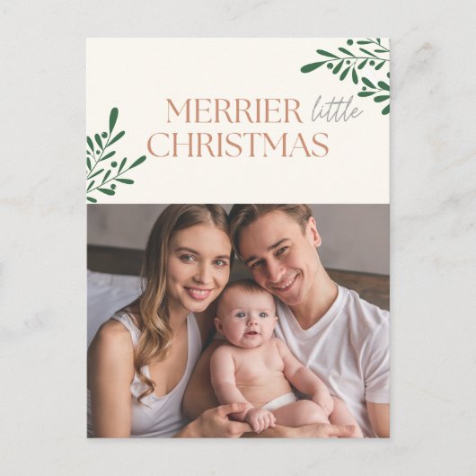 小さなメリークリスマス1枚の写真の緑が並ぶ シーズンポストカード (正面)