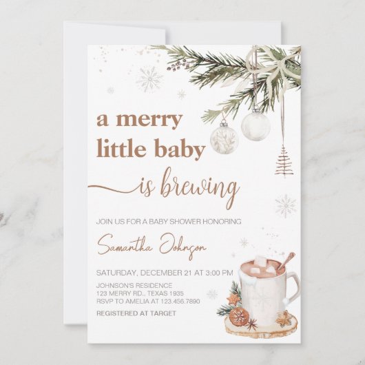 小さなメリーベビーが赤ちゃんシャワーを醸造している 招待状 (正面)