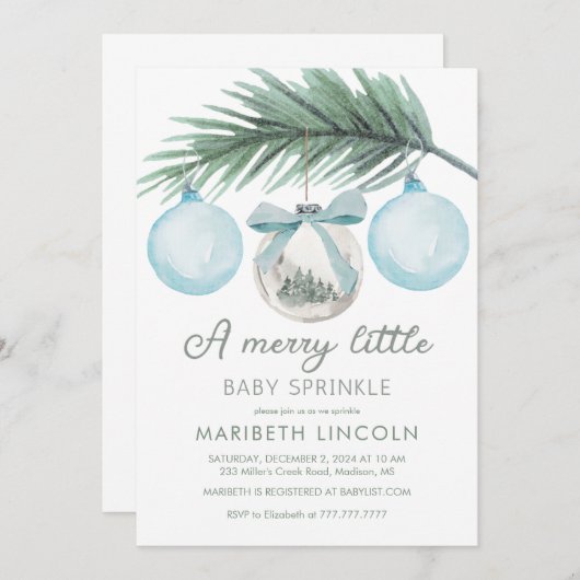 小さなメリーベビー散水少年の赤ちゃんシャワー 招待状 (正面/裏面)