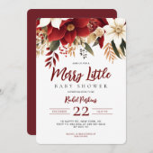 小さなメリーポインセチアのクリスマスの赤ちゃんシャワー 招待状 (正面/裏面)