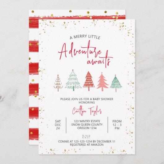 小さなメリー冒険が赤ん坊のシャワーを待つ 招待状 (正面/裏面)