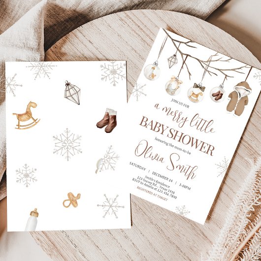 小さなメリー冬のクリスマスの赤ちゃんシャワー 招待状