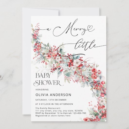 小さなメリー冬のフローラエレガントの赤ちゃんシャワー 招待状 (正面)