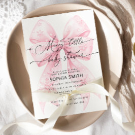 小さなメリー冬の赤面ピンクボウ赤ちゃんシャワー 招待状