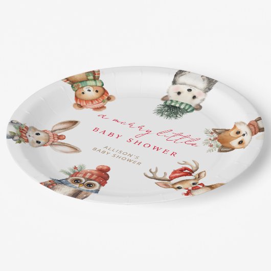 小さなメリー赤ちゃんシャワーのクリスマスウッドランド動物 ペーパープレート (アングル)