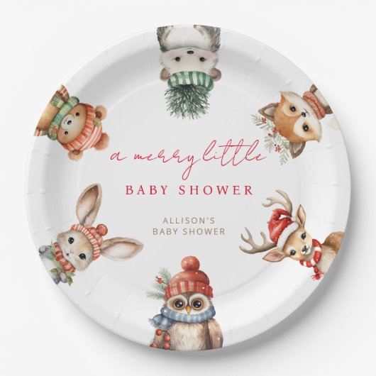 小さなメリー赤ちゃんシャワーのクリスマスウッドランド動物 ペーパープレート (正面)