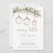 小さなメリー赤ちゃんシャワーのクリスマス装飾 招待状 (正面)