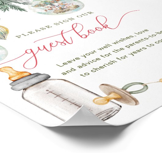 小さなメリー赤ちゃんシャワーのゲストブックサイン ポスター (角)