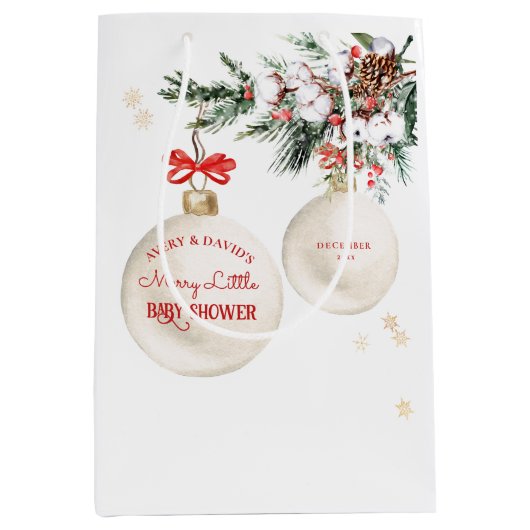 小さなメリー赤ちゃんシャワーモダンクリスマス ミディアムペーパーバッグ (正面)