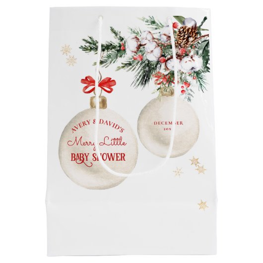 小さなメリー赤ちゃんシャワーモダンクリスマス ミディアムペーパーバッグ (裏面)
