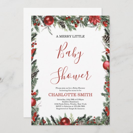 小さなメリー赤ちゃんシャワー招待状 招待状 (正面/裏面)