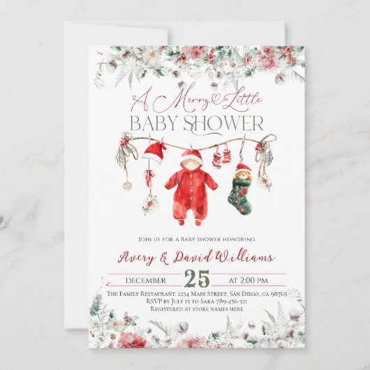 小さなメリー赤ちゃんシャワー男女兼用 招待状 (正面)