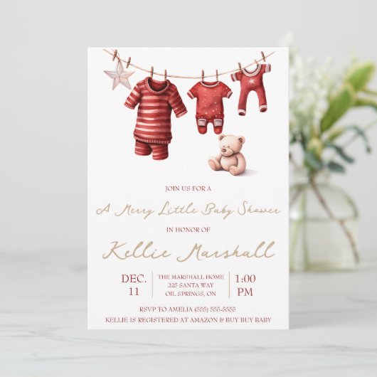 小さなメリー赤ちゃんシャワー、ベビー物干し場 招待状 (スタンド正面)