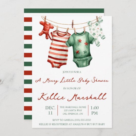 小さなメリー赤ちゃんシャワー、ベビー物干し場 招待状 (正面/裏面)