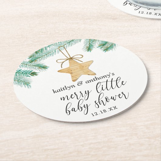 小さなメリー赤ちゃんシャワー ラウンドペーパーコースター (アングル)