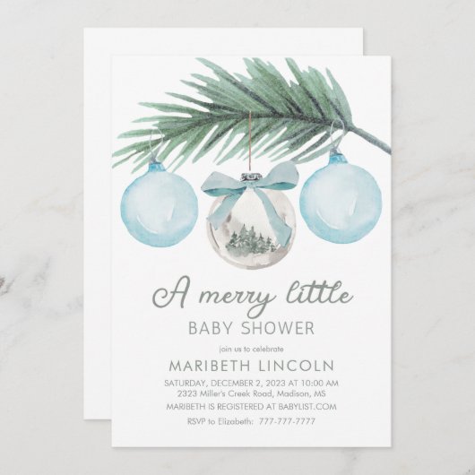 小さなメリー赤ちゃんシャワー |男の子の赤ちゃんシャワー 招待状 (正面/裏面)