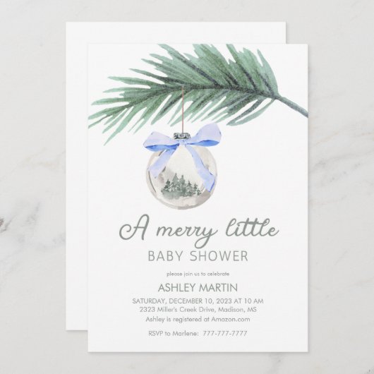 小さなメリー赤ちゃんシャワー |男の子の赤ちゃんシャワー 招待状 (正面/裏面)