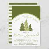 小さなメリー赤ちゃんシャワー、緑とベージシャワー 招待状 (正面/裏面)