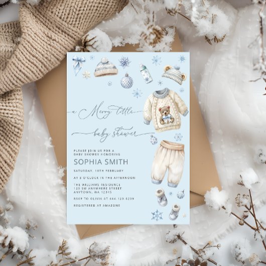 小さなメリー赤ちゃん服の男の子シャワー 招待状