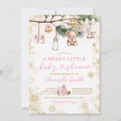 小さなメリー金ゴールドクリスマスピンクの赤ちゃんシャワー 招待状 (正面)