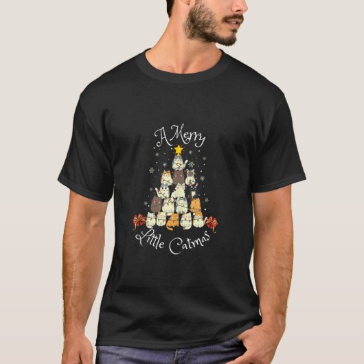 小さなメリーCatmas猫クリスマスツリークリスマス女の子 Tシャツ (正面)