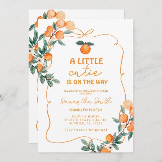 小さなモダンかわいこちゃんの赤ちゃんシャワーの招待 招待状 (正面/裏面)